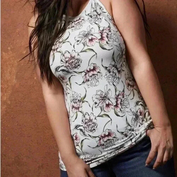 Torrid Foxy High Neck Tank. This is a floral white and pink tank top in size 3X - Picture 1 of 6